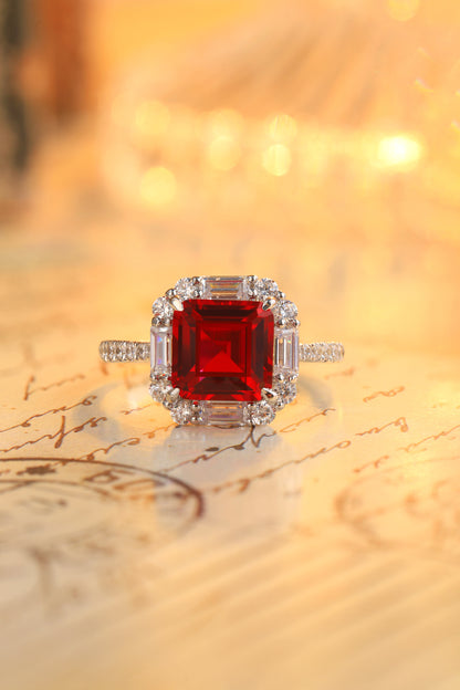 3.5 CTW Princess Lab Grown Ruby S925 Ring plated