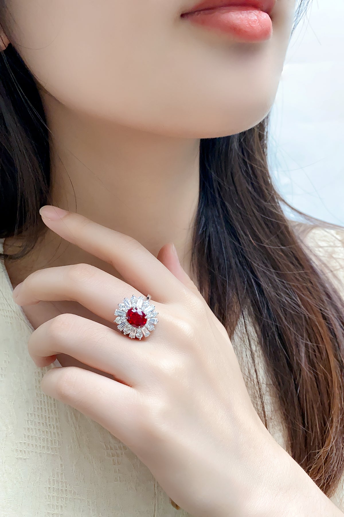 2.5 CTW Oval Lab Grown Ruby Ring S925 plated