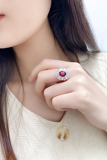 2.5 CTW Oval Lab Grown Ruby Ring S925 plated