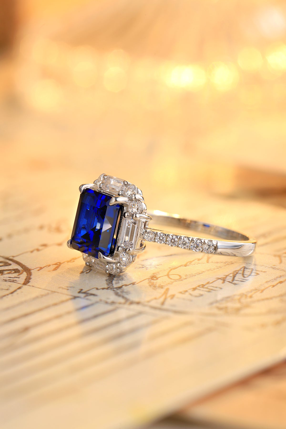 3.4 CTW Princess Lab Grown Sapphire S925 Ring plated