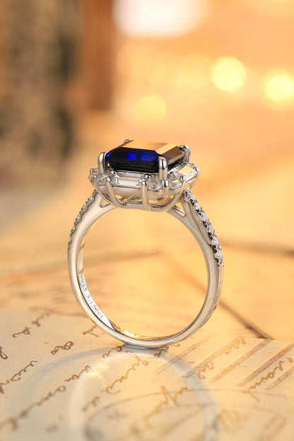 3.4 CTW Princess Lab Grown Sapphire S925 Ring plated