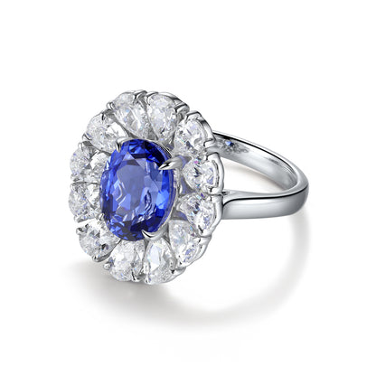 3.6 CTW Oval Lab Grown Sapphire S925 Ring plated