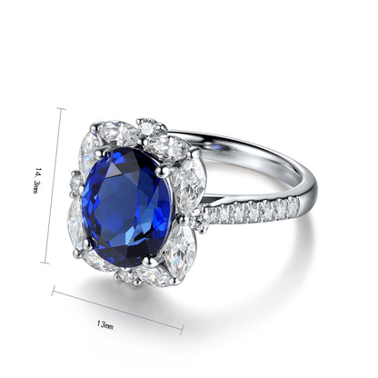 3.7 CTW Oval Lab Grown Sapphire S925 Ring plated