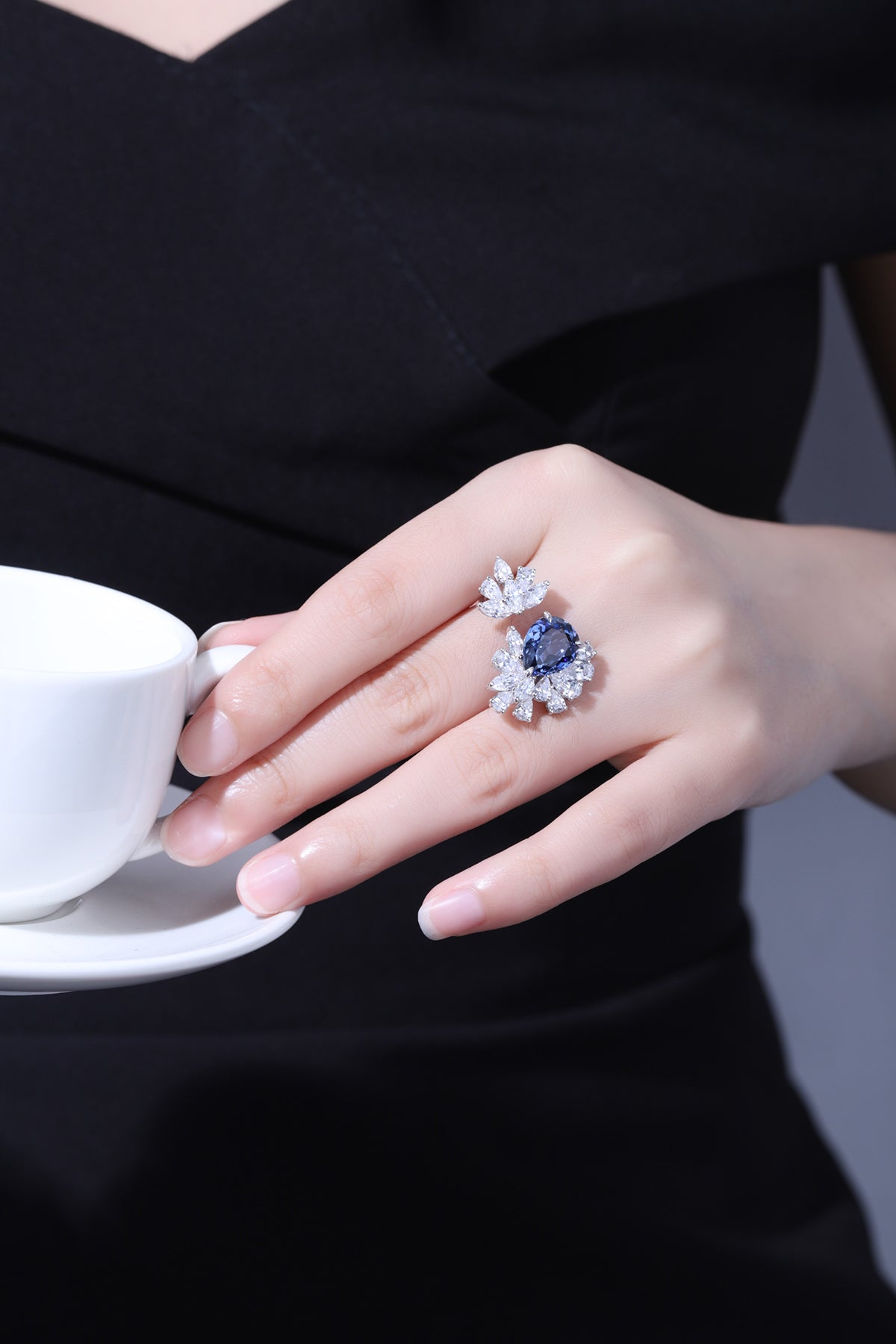 5 CTW Pear Lab Grown Sapphire S925 Ring plated