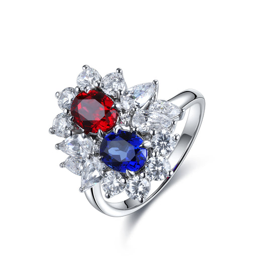 1.8 CTW Oval Lab Grown Ruby & Sapphire S925 Ring plated