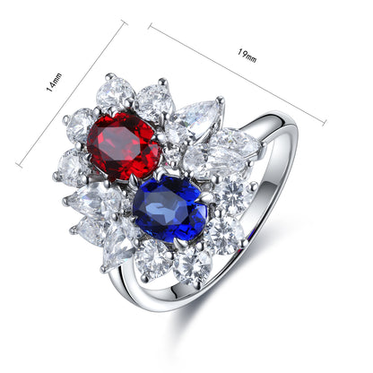 1.8 CTW Oval Lab Grown Ruby & Sapphire S925 Ring plated