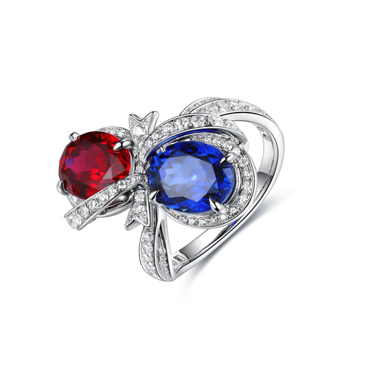 5.3 CTW Oval Lab Grown Ruby & Sapphire S925 Ring plated