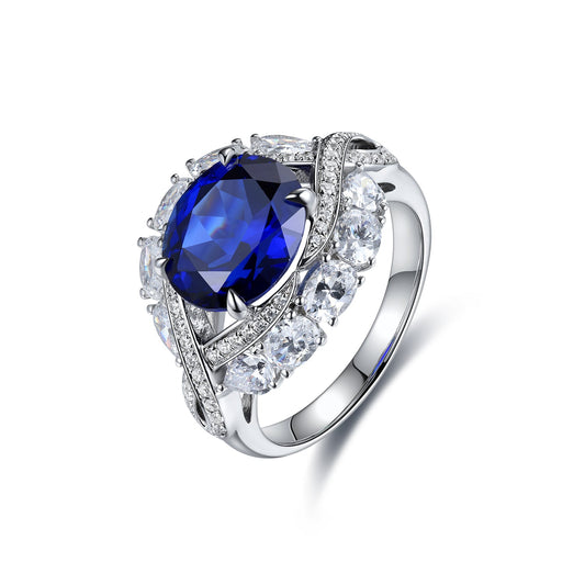 4.8 CTW Oval Lab Grown Sapphire S925 Ring plated