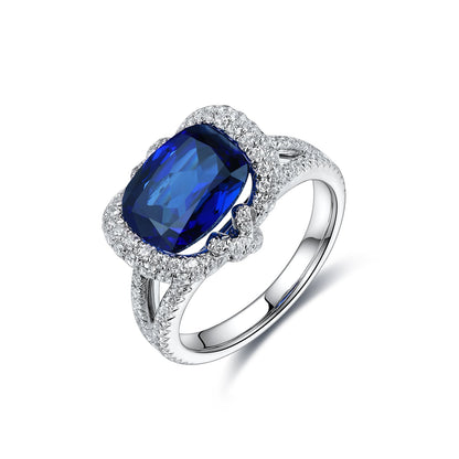 4 CTW Cushion Lab Grown Sapphire S925 Ring plated