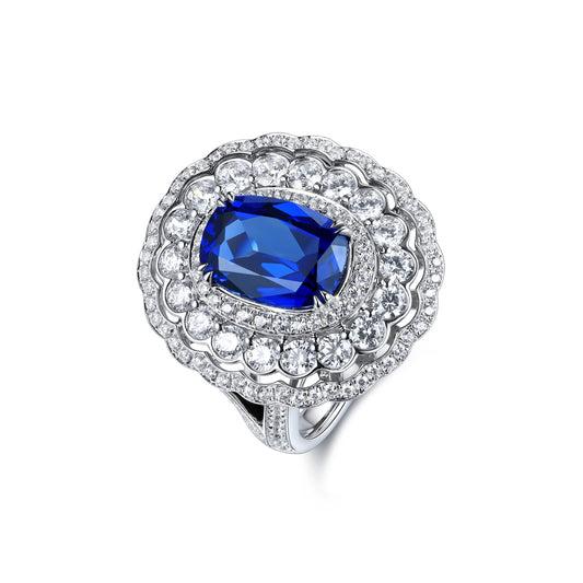 3.8 CTW Cushion Lab Grown Sapphire S925 Ring plated