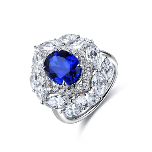 3.7 CTW Oval Lab Grown Sapphire S925 Ring plated