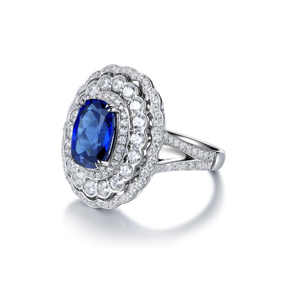 3.8 CTW Cushion Lab Grown Sapphire S925 Ring plated