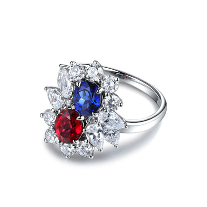 1.8 CTW Oval Lab Grown Ruby & Sapphire S925 Ring plated