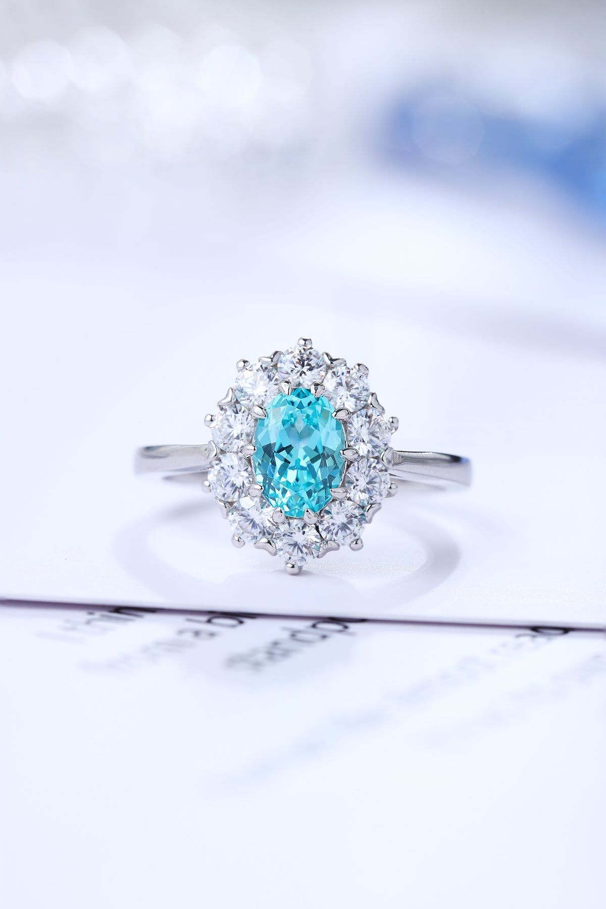 1 CTW Oval Lab Grown Paraiba S925 Ring plated