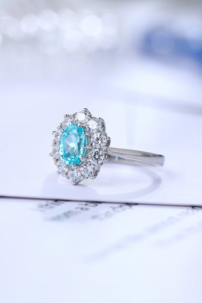 1 CTW Oval Lab Grown Paraiba S925 Ring plated