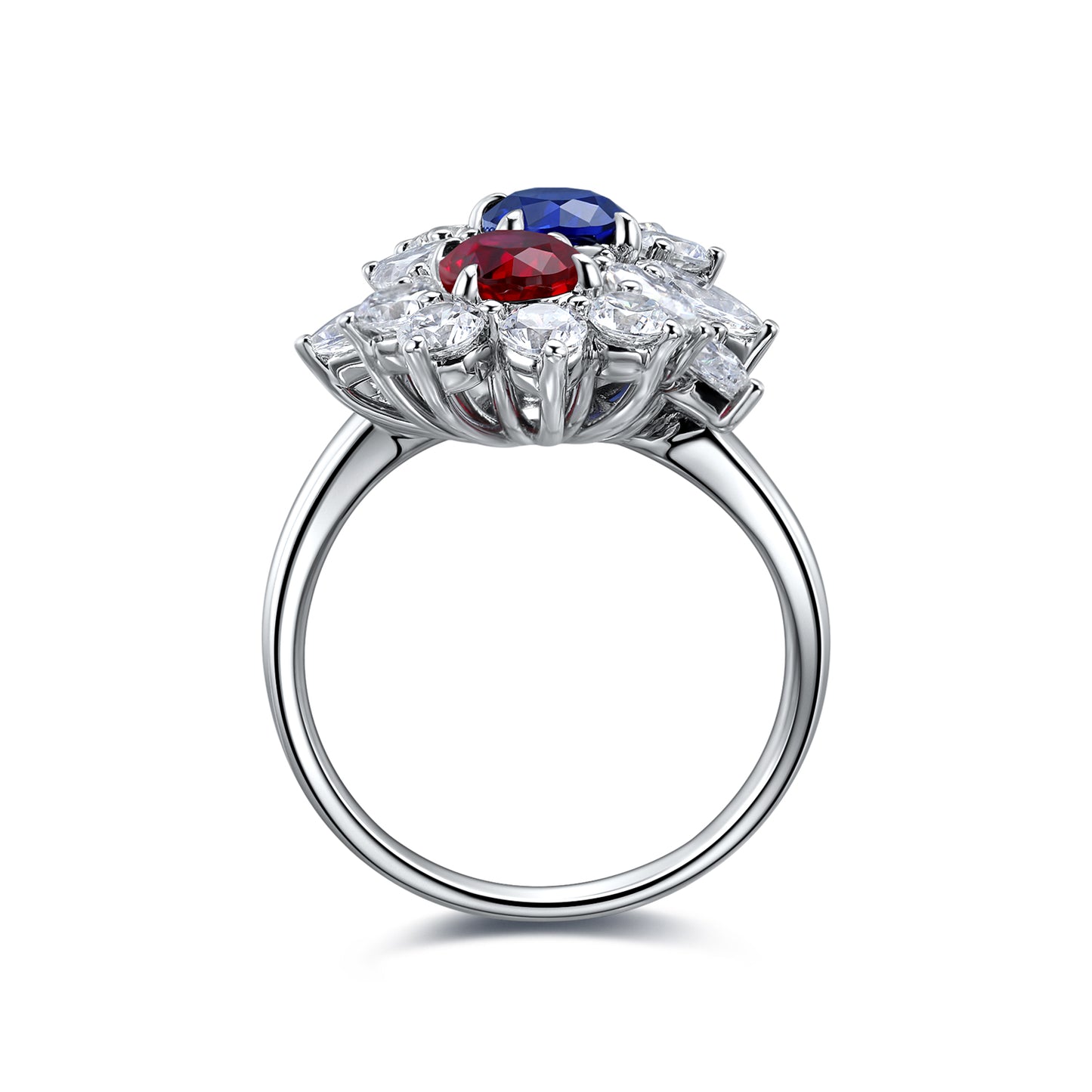 1.8 CTW Oval Lab Grown Ruby & Sapphire S925 Ring plated