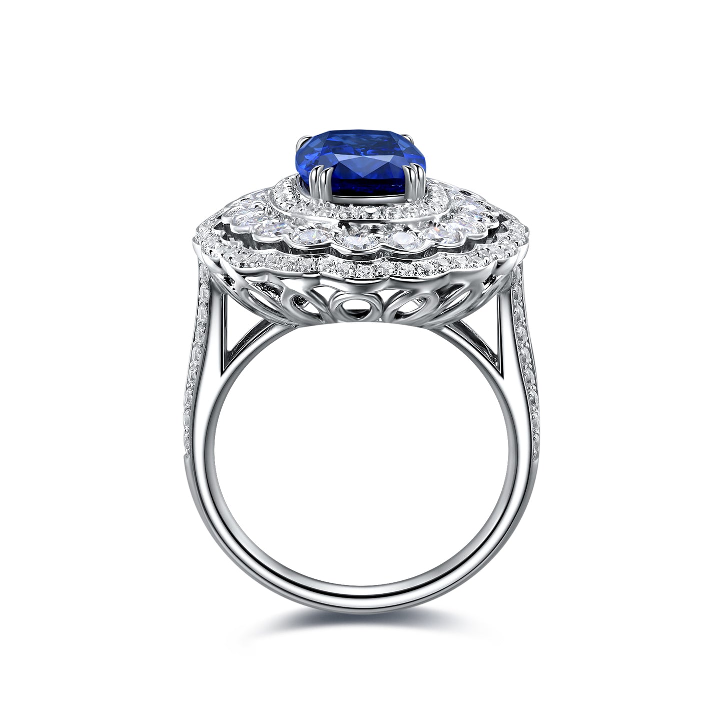 3.8 CTW Cushion Lab Grown Sapphire S925 Ring plated