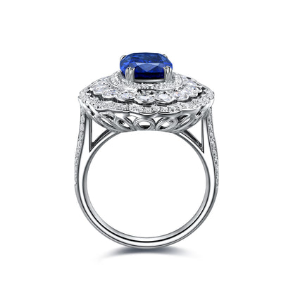 3.8 CTW Cushion Lab Grown Sapphire S925 Ring plated