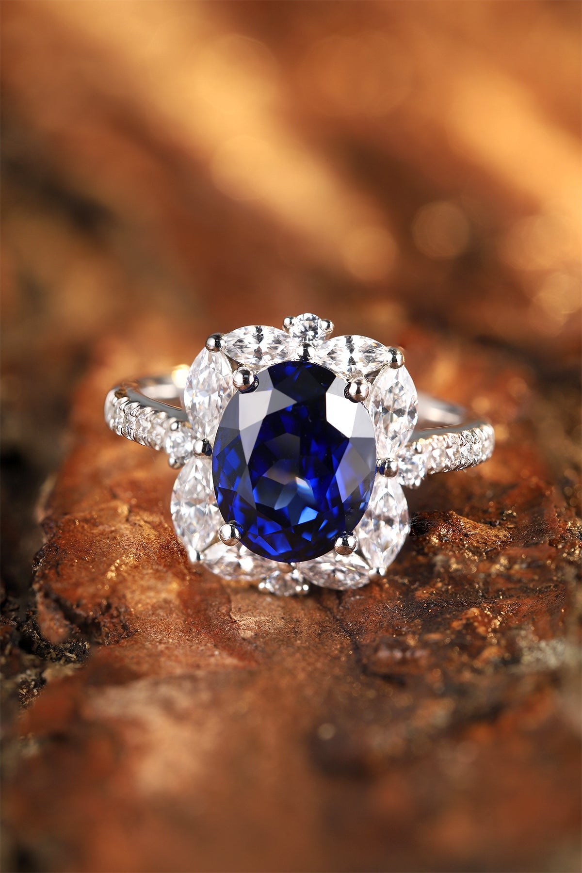 3.7 CTW Oval Lab Grown Sapphire S925 Ring plated