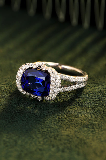 4 CTW Cushion Lab Grown Sapphire S925 Ring plated