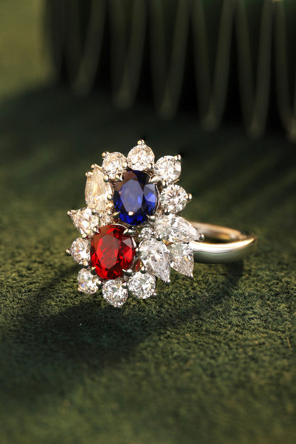 1.8 CTW Oval Lab Grown Ruby & Sapphire S925 Ring plated