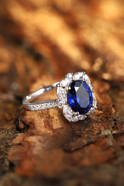 3.7 CTW Oval Lab Grown Sapphire S925 Ring plated