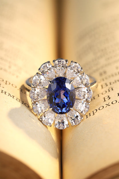 3.6 CTW Oval Lab Grown Sapphire S925 Ring plated