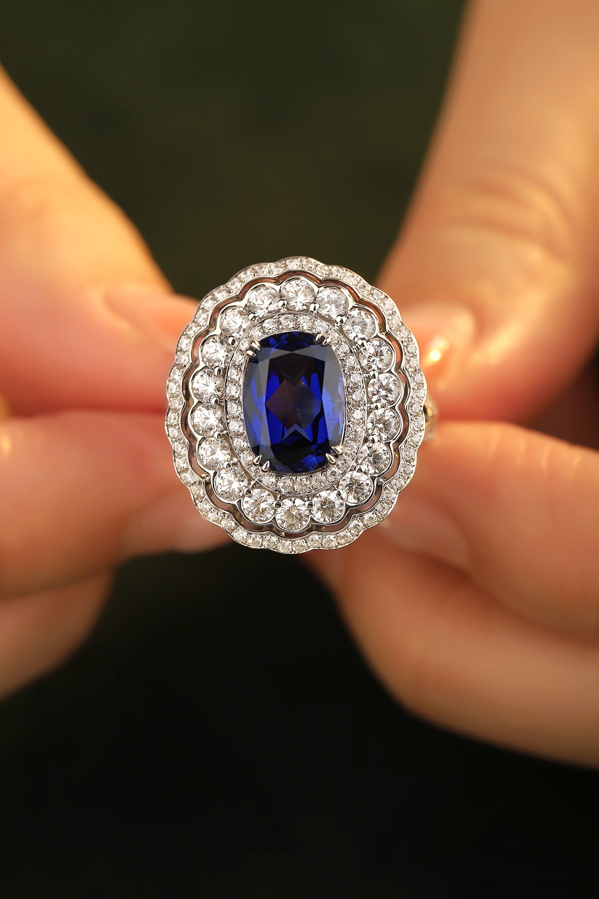 3.8 CTW Cushion Lab Grown Sapphire S925 Ring plated