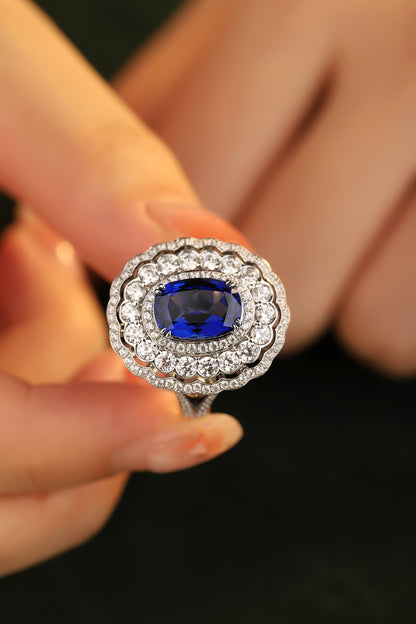 3.8 CTW Cushion Lab Grown Sapphire S925 Ring plated