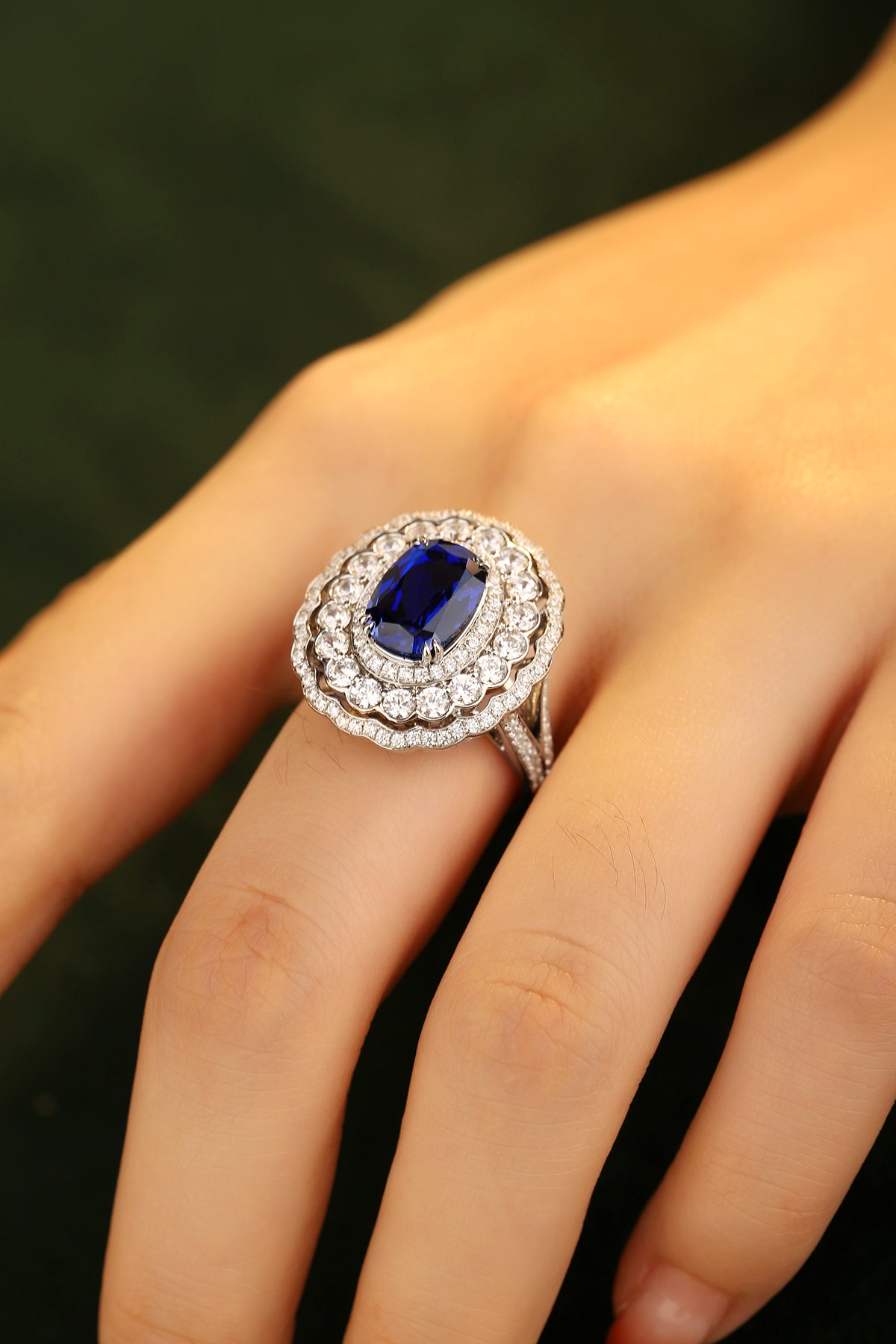 3.8 CTW Cushion Lab Grown Sapphire S925 Ring plated