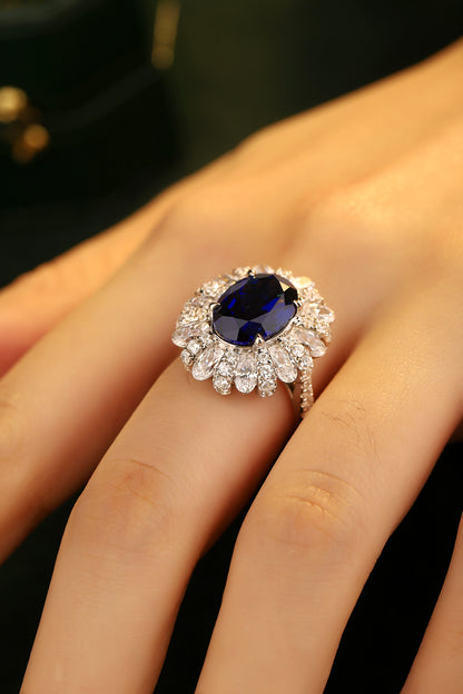 6.2 CTW Oval Lab Grown Sapphire S925 Ring plated