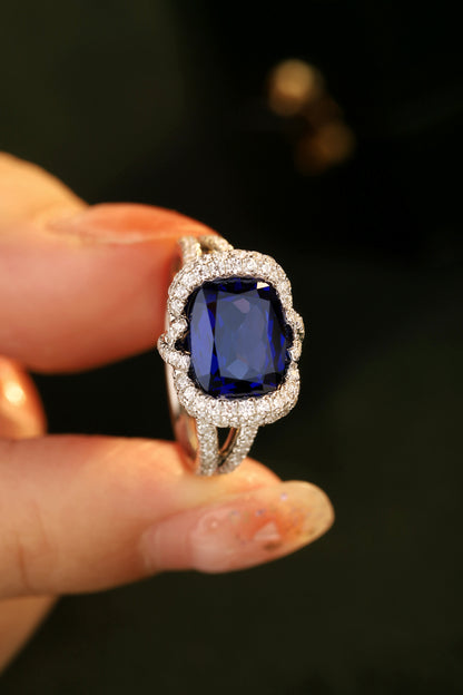 4 CTW Cushion Lab Grown Sapphire S925 Ring plated