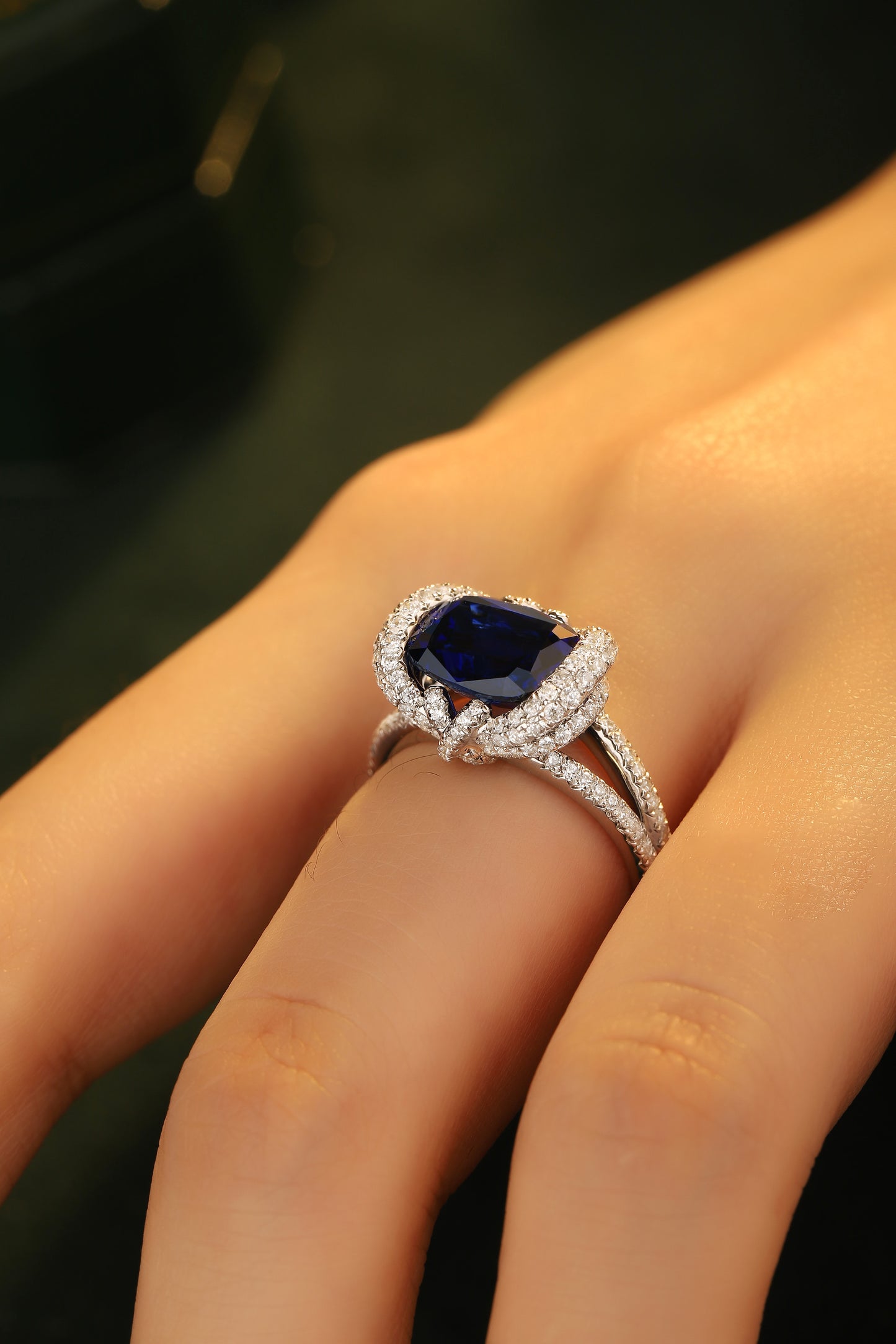 4 CTW Cushion Lab Grown Sapphire S925 Ring plated