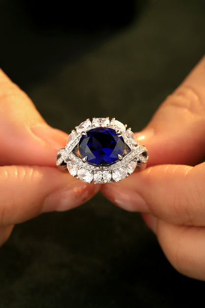 4.8 CTW Oval Lab Grown Sapphire S925 Ring plated