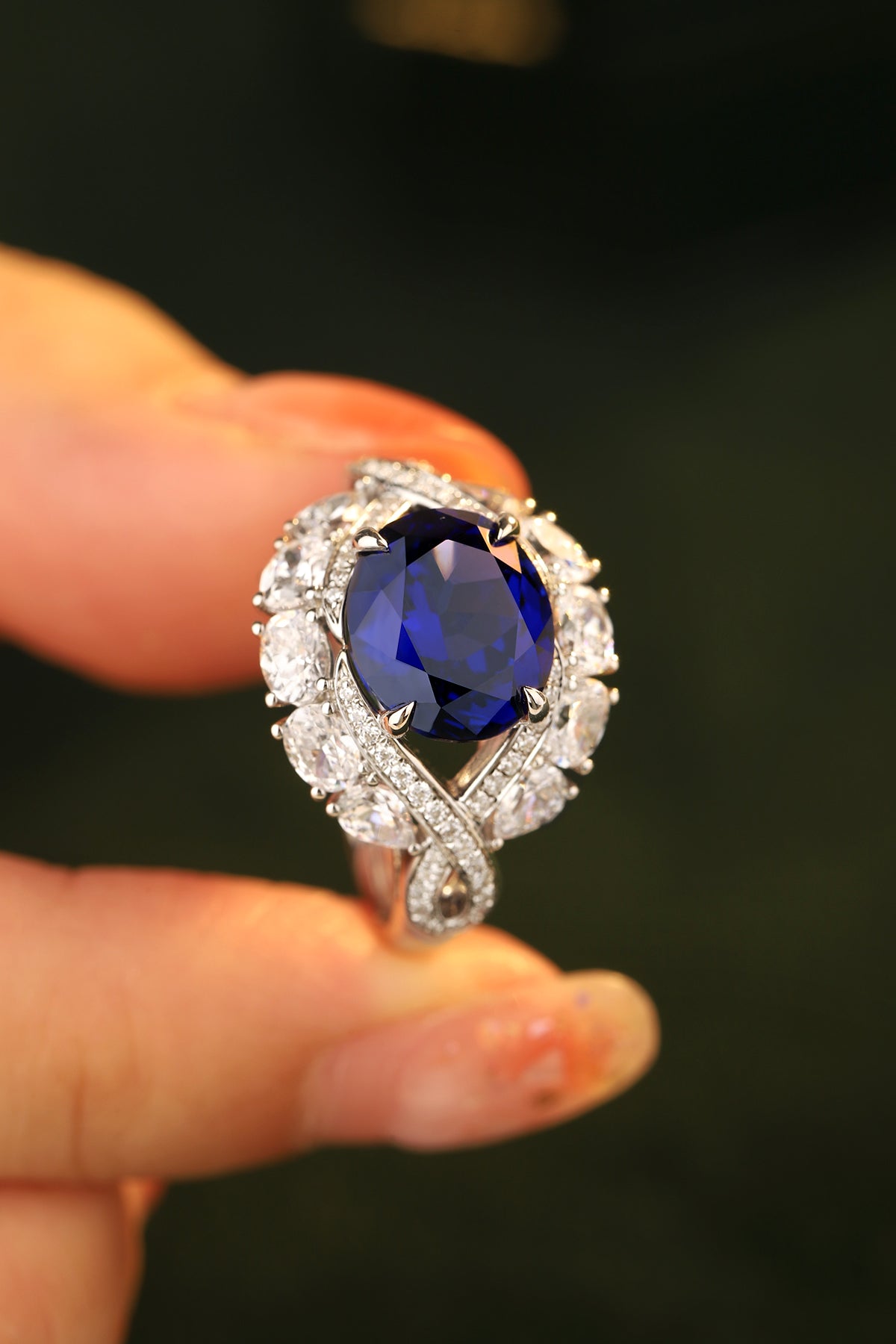 4.8 CTW Oval Lab Grown Sapphire S925 Ring plated