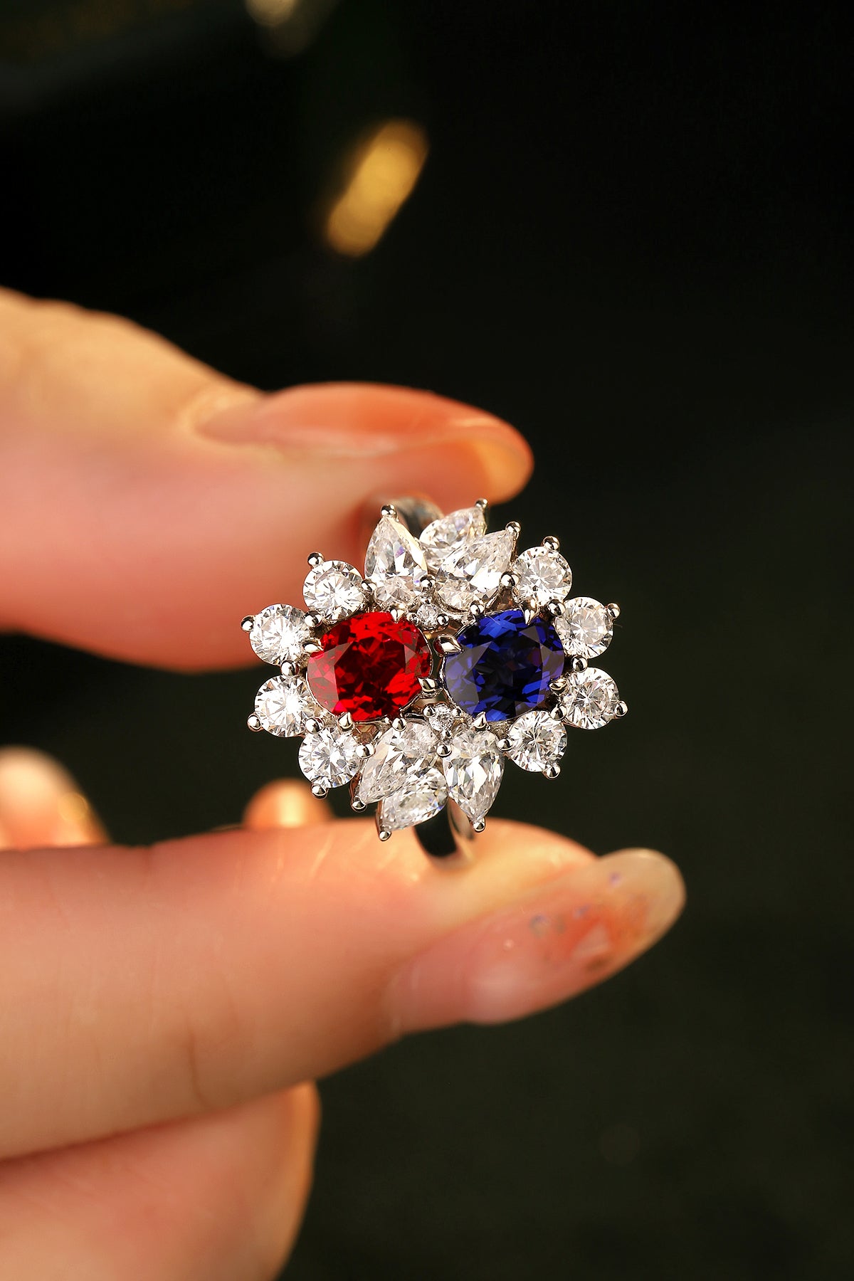 1.8 CTW Oval Lab Grown Ruby & Sapphire S925 Ring plated