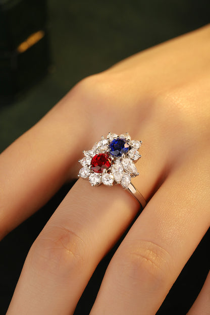 1.8 CTW Oval Lab Grown Ruby & Sapphire S925 Ring plated