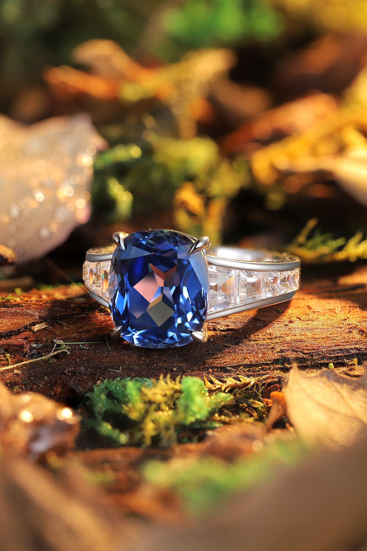 5.5 CTW Princess Lab Grown Sapphire S925 Ring plated