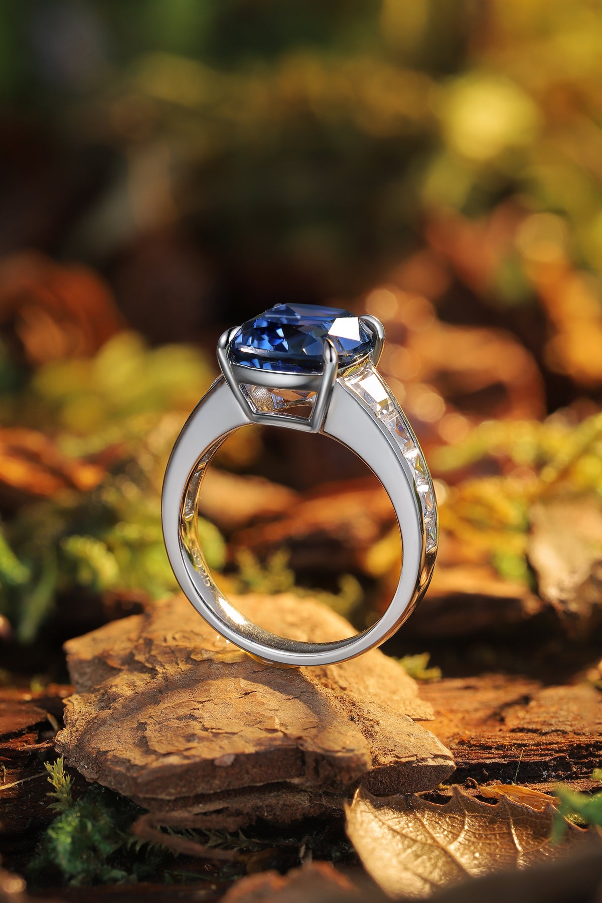 5.5 CTW Princess Lab Grown Sapphire S925 Ring plated