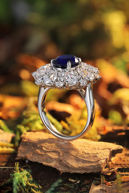 3.2 CTW Oval Lab Grown Sapphire S925 Ring plated