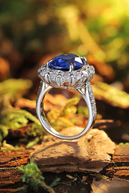 9.1 CTW Oval Lab Grown Sapphire S925 Ring plated