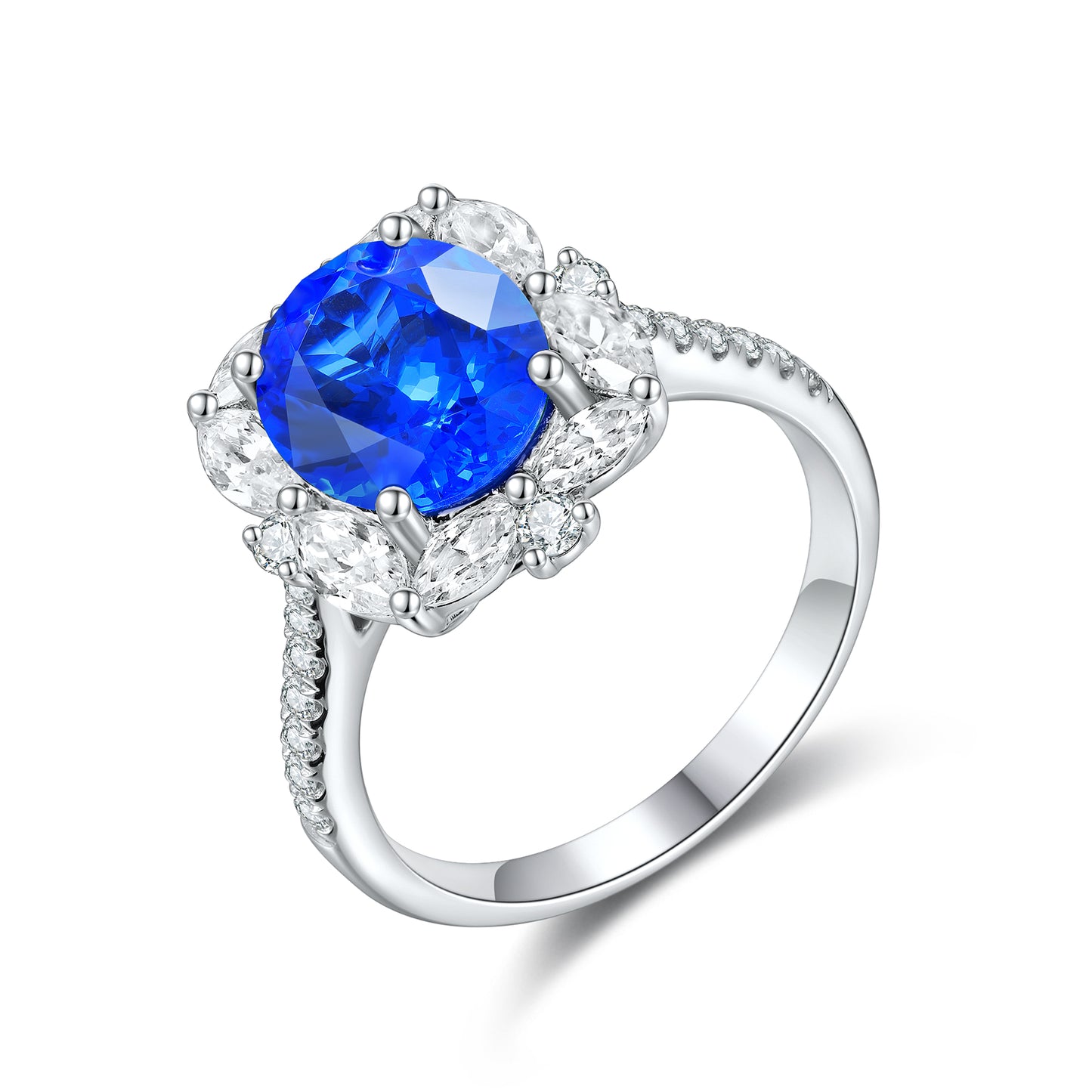 3.7 CTW Oval Lab Grown Sapphire S925 Ring plated