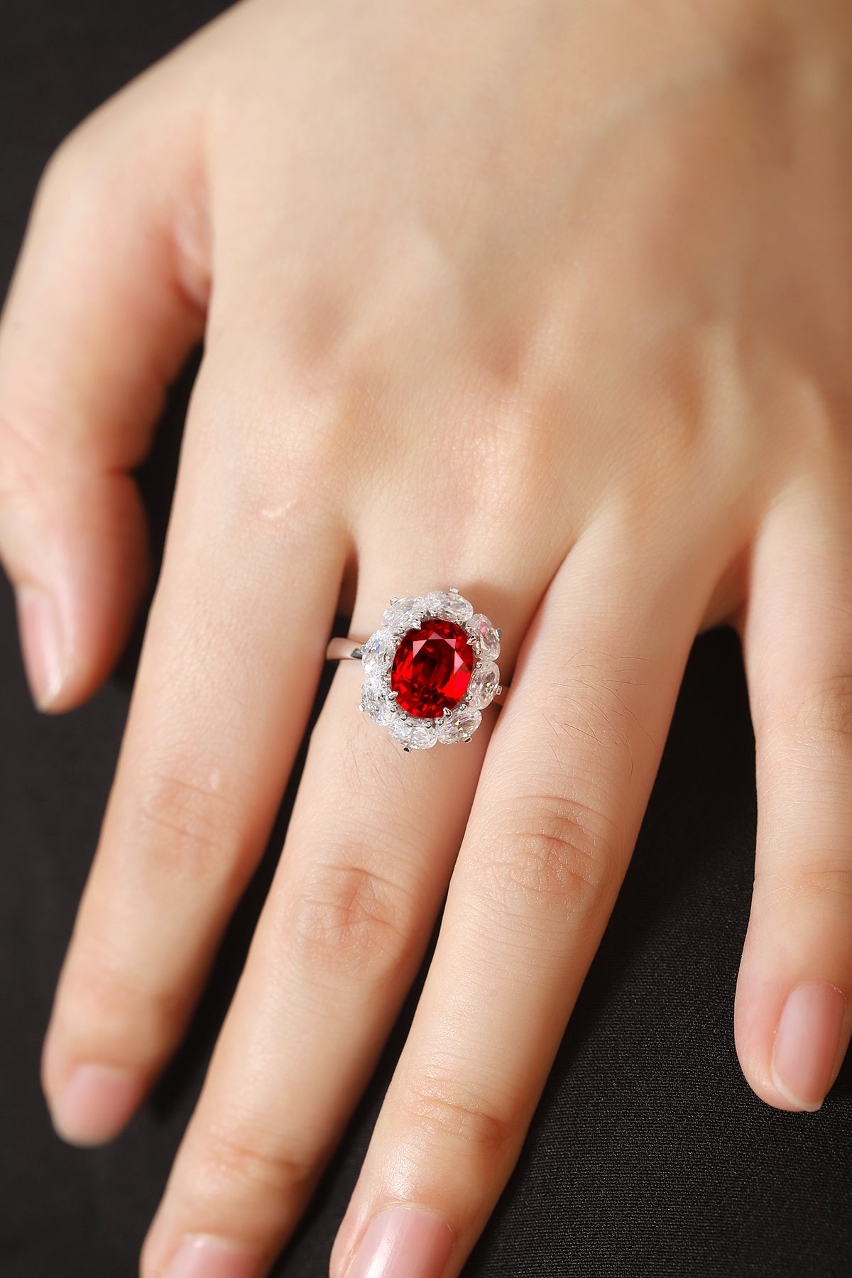 3.2 CTW Oval Lab Grown Ruby S925 Ring plated