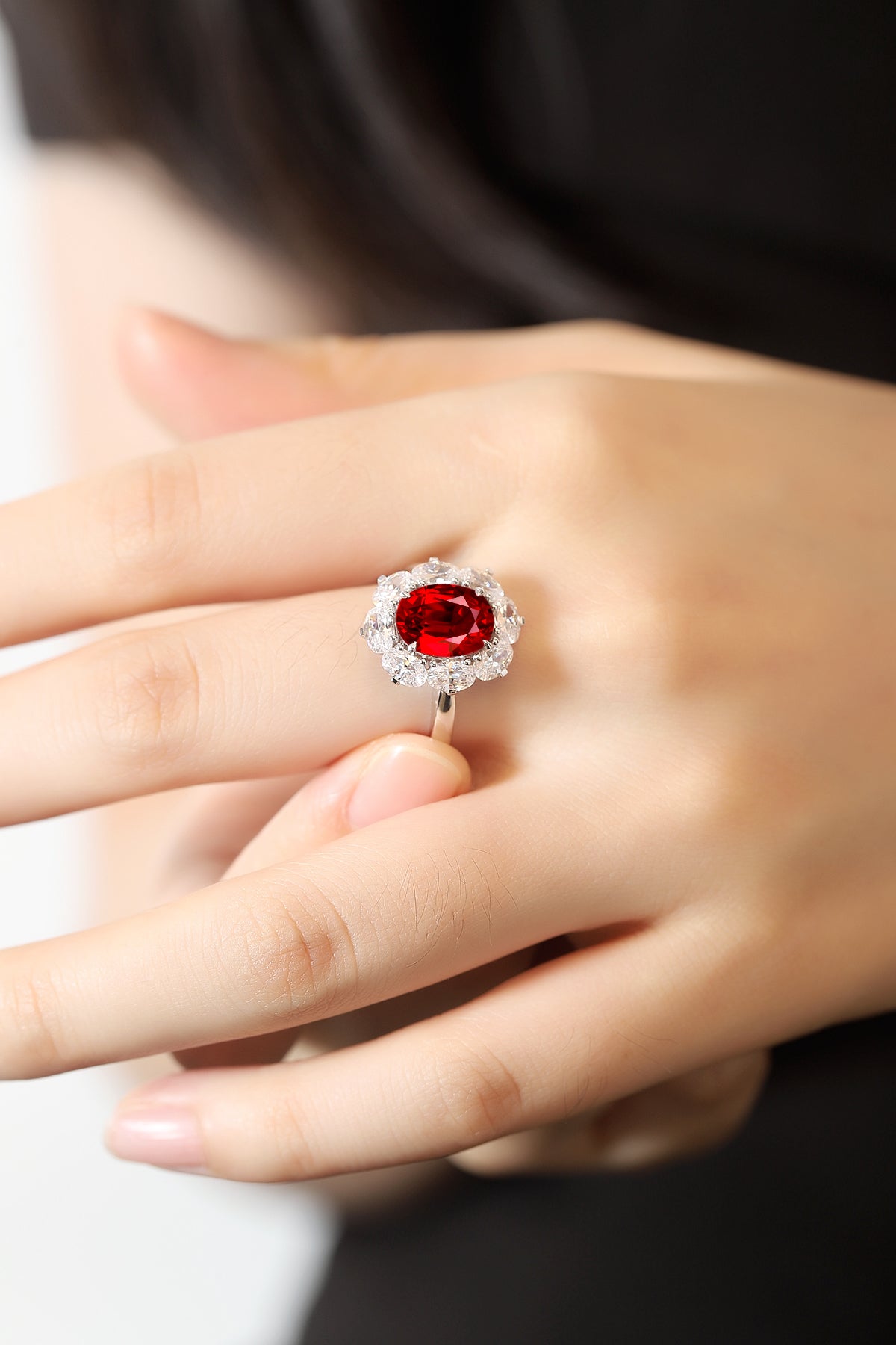 3.2 CTW Oval Lab Grown Ruby S925 Ring plated