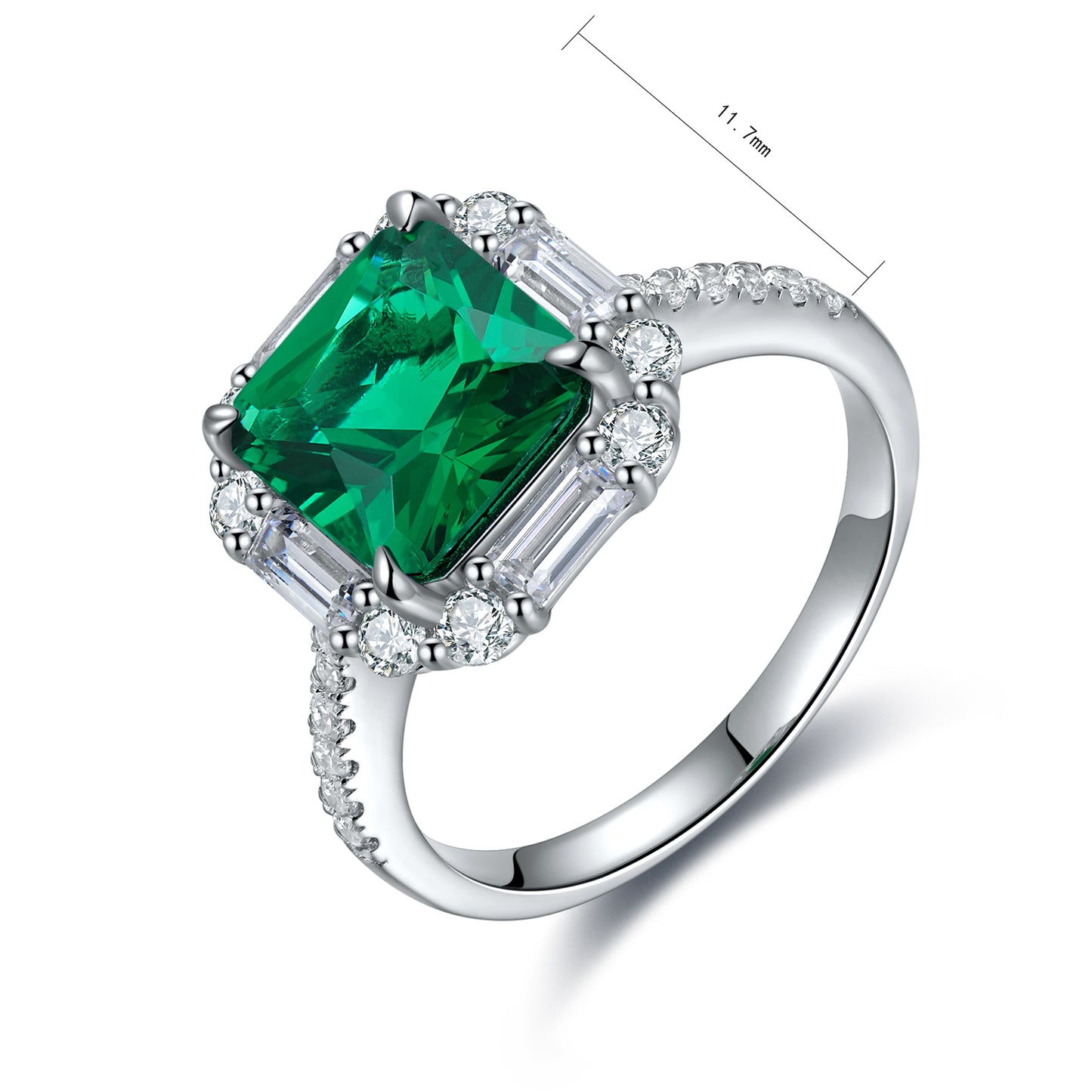 3.2 CTW Princess Lab Grown Emerald S925 Ring plated