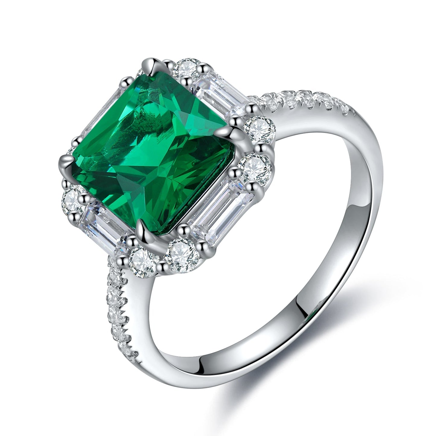 3.2 CTW Princess Lab Grown Emerald S925 Ring plated