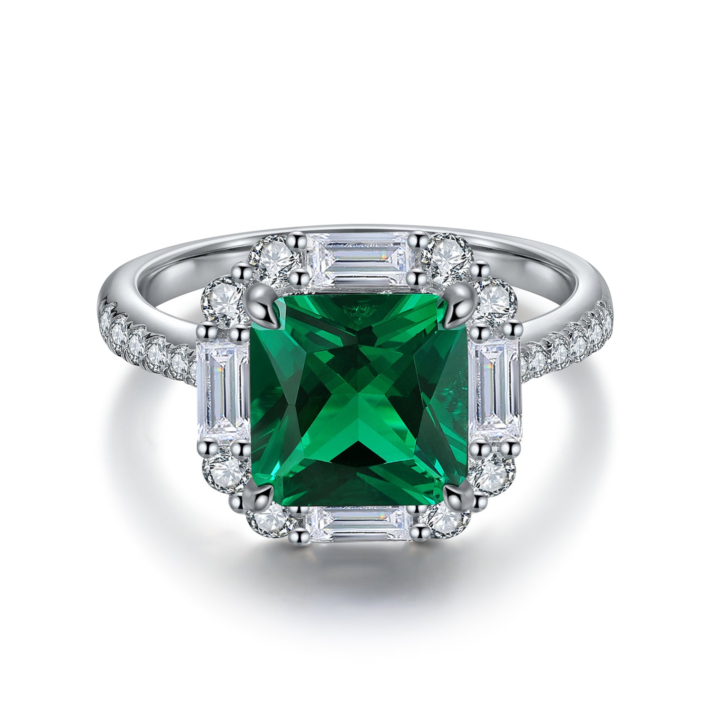 3.2 CTW Princess Lab Grown Emerald S925 Ring plated