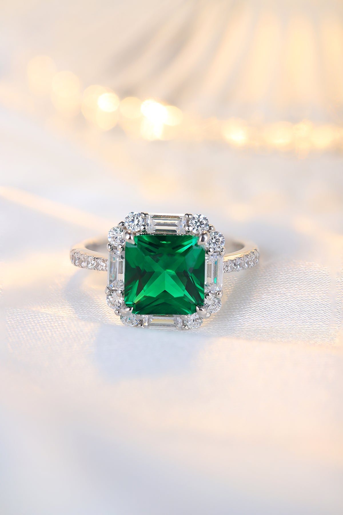 3.2 CTW Princess Lab Grown Emerald S925 Ring plated