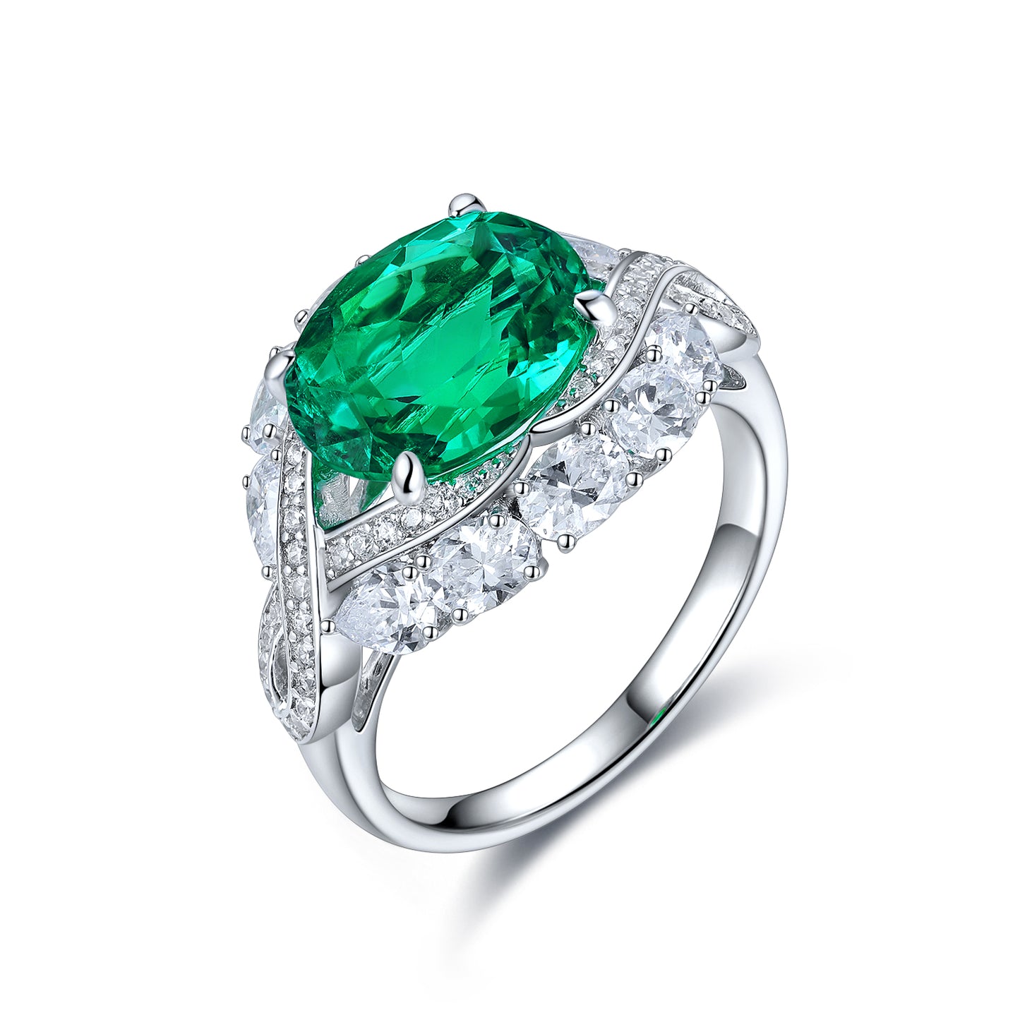 4.8 CTW Oval Lab Grown Emerald S925 Ring plated