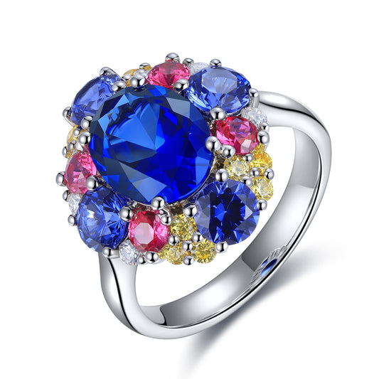 2.9 CTW Oval Lab Grown Sapphire S925 Ring plated